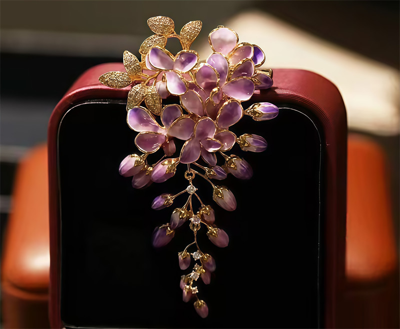 Enamel Color Design Purple Wisteria Flower Brooch, High Quality Flower Brooch