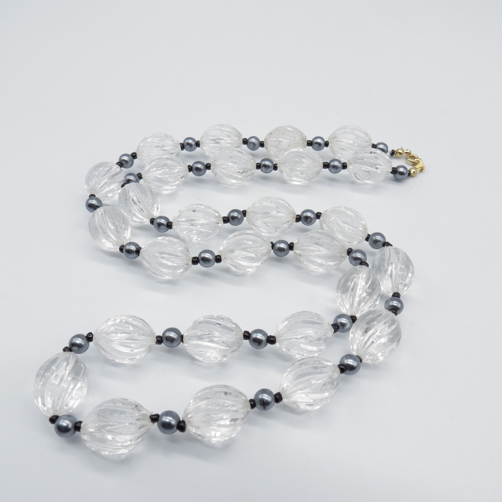 Vintage Clear Beaded Necklace Lightweight Retro 30″