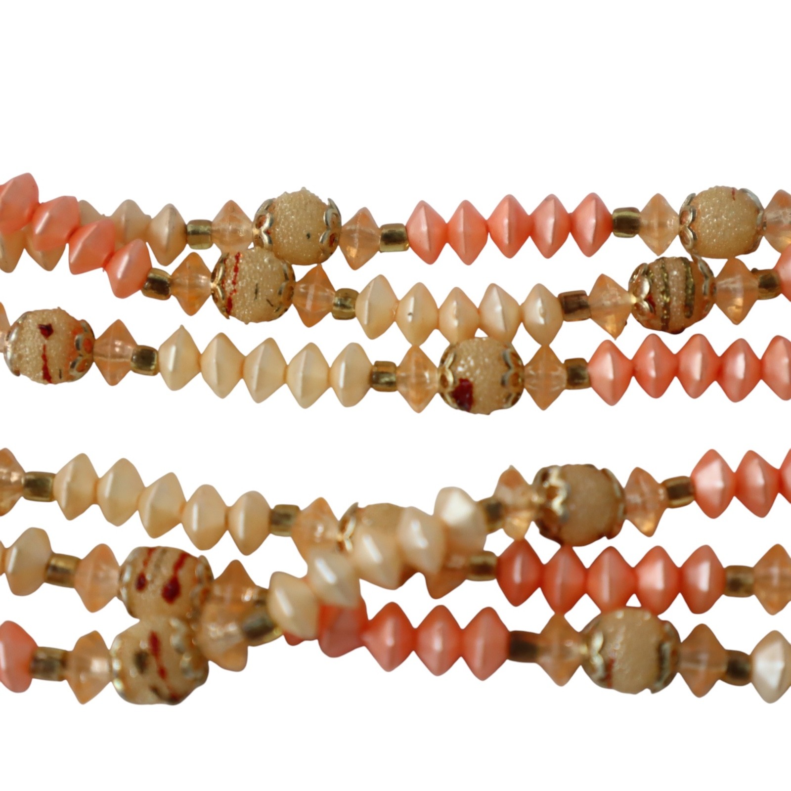 Vintage Multi Strand Lucite Sugar Beads Coral Pink Cluster Hong Kong Japan