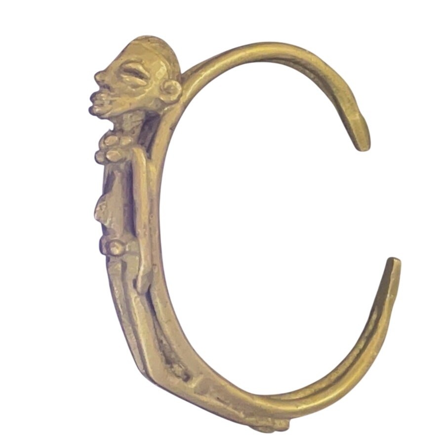 Vintage Tribal Brass Cuff Bracelet Ethnic Figural African Dogon Style Bangle