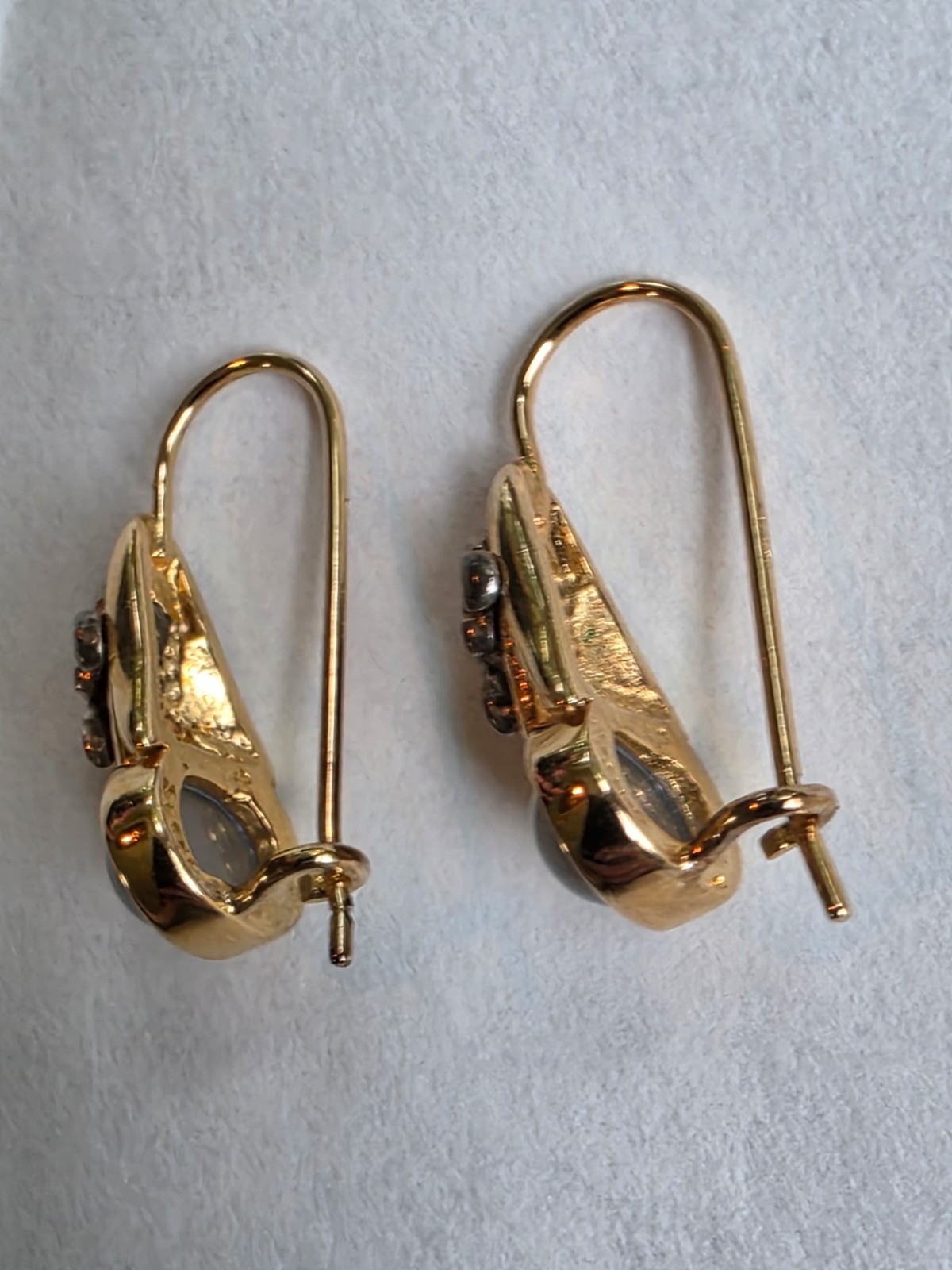 Vintage Earrings 925 Goldtone Sterling Gray Oval Moonstone drops