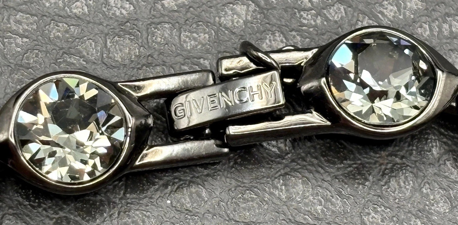 Vintage Y2K Givenchy Gunmetal Crystal Rhinestone Sparkling Tennis Bracelet