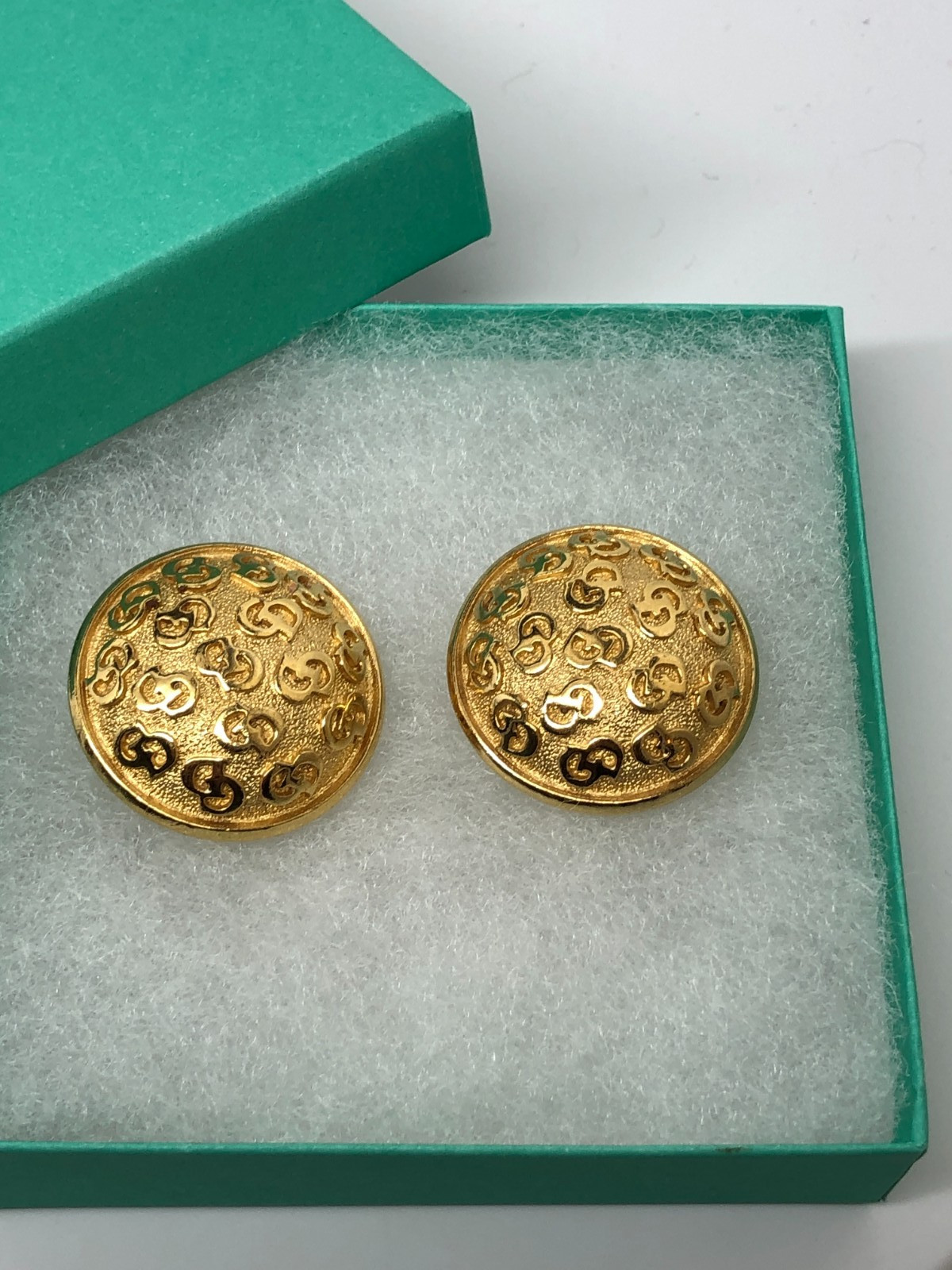 Vtg Christian Dior CD logo Clip Earrings gold tone Dome button Signed designer