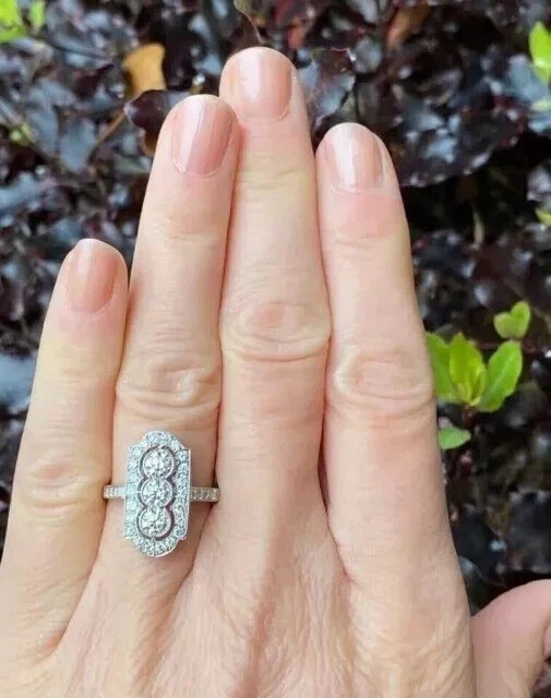 4Ct Art Deco Vintage Style Lab Created Diamond Engagement 14K White Gold FN Ring