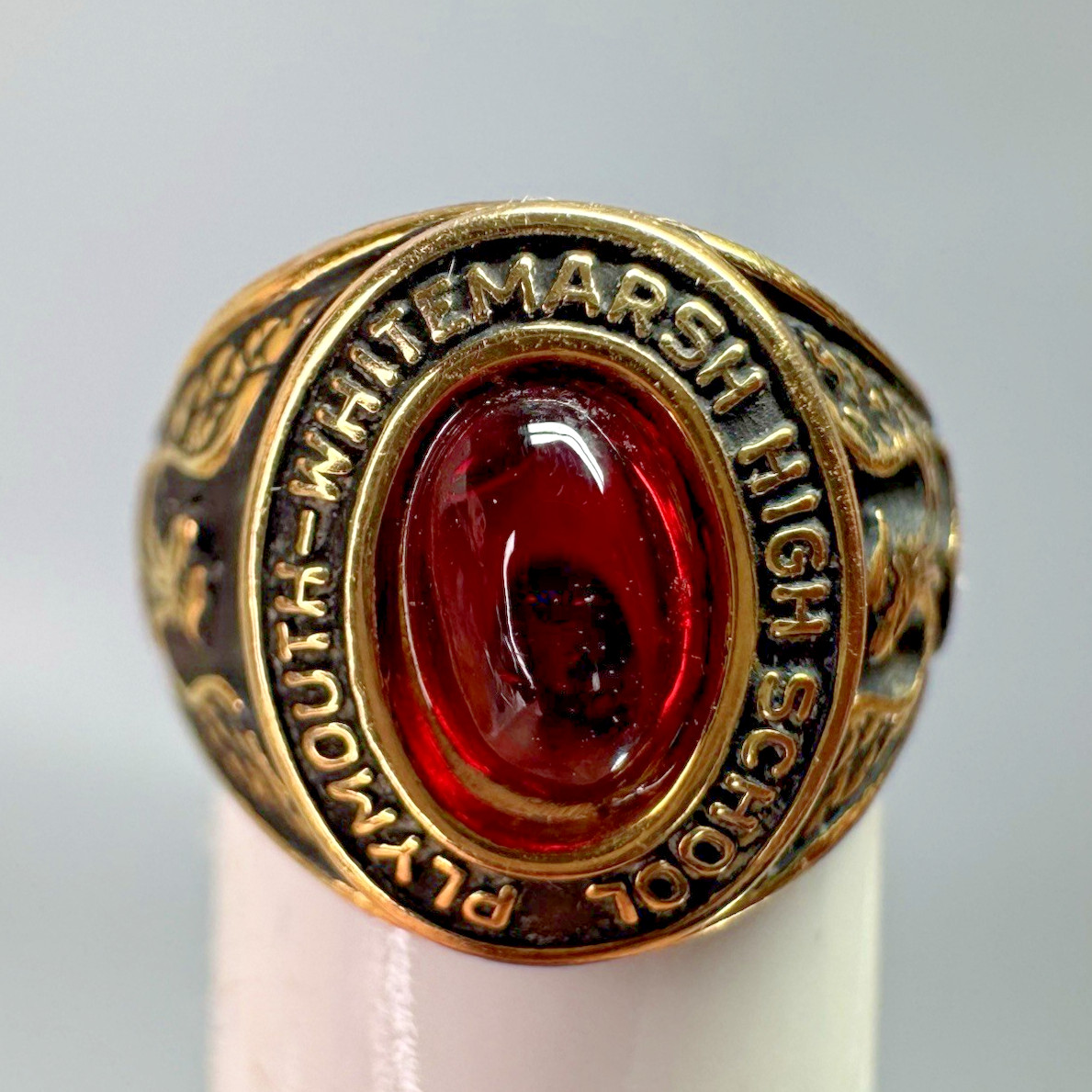 Vtg Class Ring Charm Gold Filled 12K GF Red Stone PLYMOUTH-WHITEMARSH HS PA