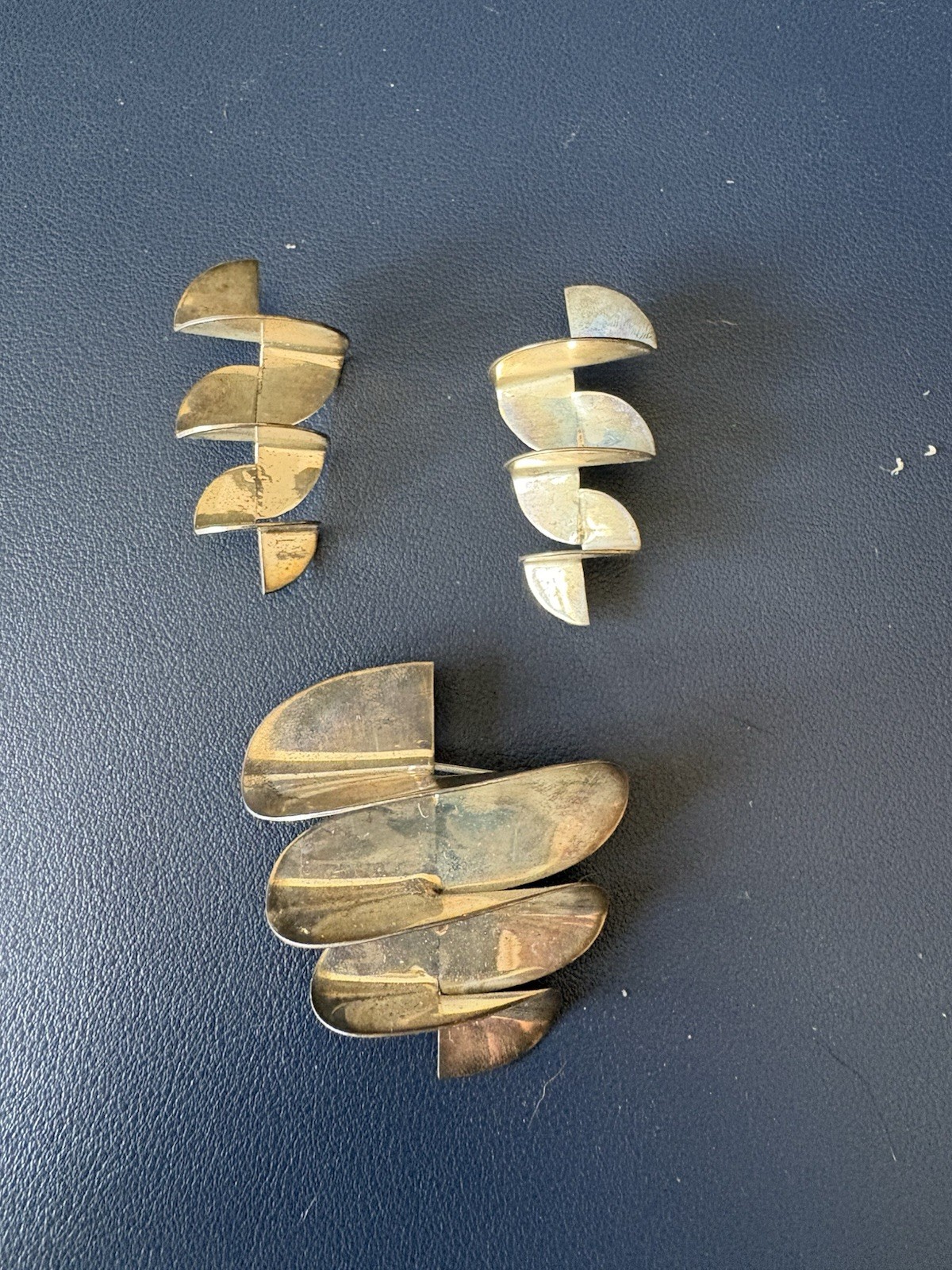 Vintage TAXCO Sterling Silver Spiral Earrings And brooch Modernist