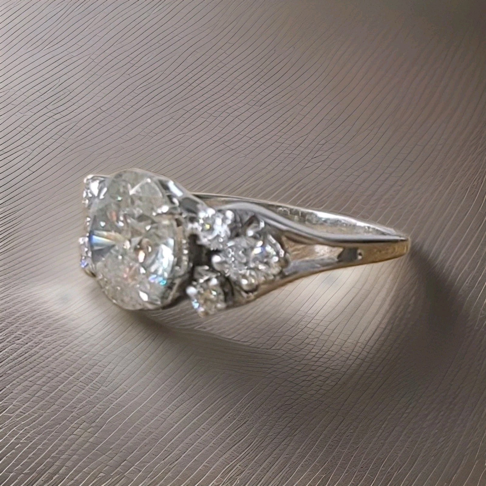 Vintage 14k White Gold Engagement Ring 2.82CT. Natural Round Diamond Circa 1950s