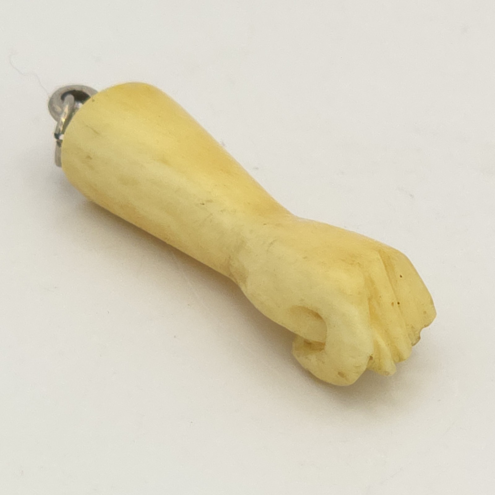 Antique Bone Figa Pendant or Charm Bovine / Cow Bone 1″ Carved Silver Tone