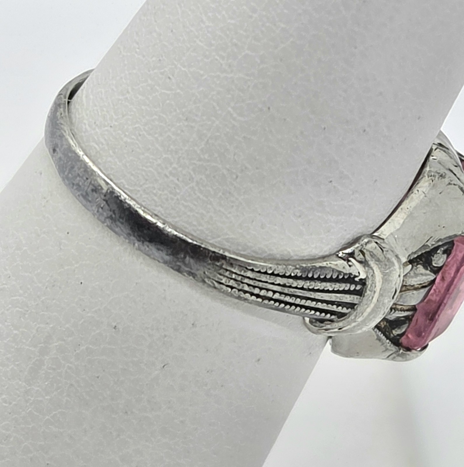 Vintage Ostby & Barton OB Art Deco Ring 925 Sterling Silver Pink Glass Size 6.75