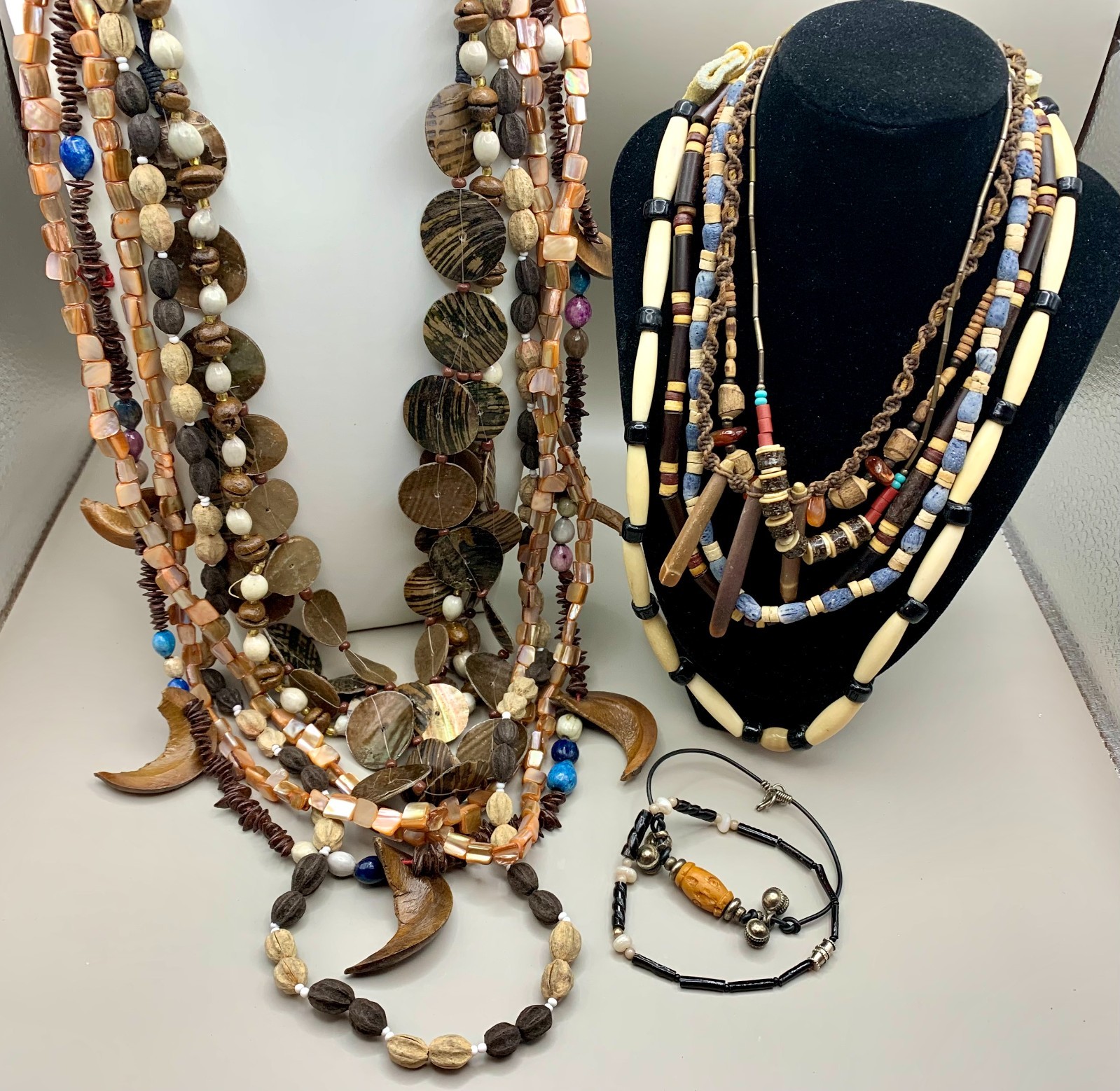 Vintage Jewelry Lot Natural Shell MOP Wood Seeds Beads Organic Boho Wearable