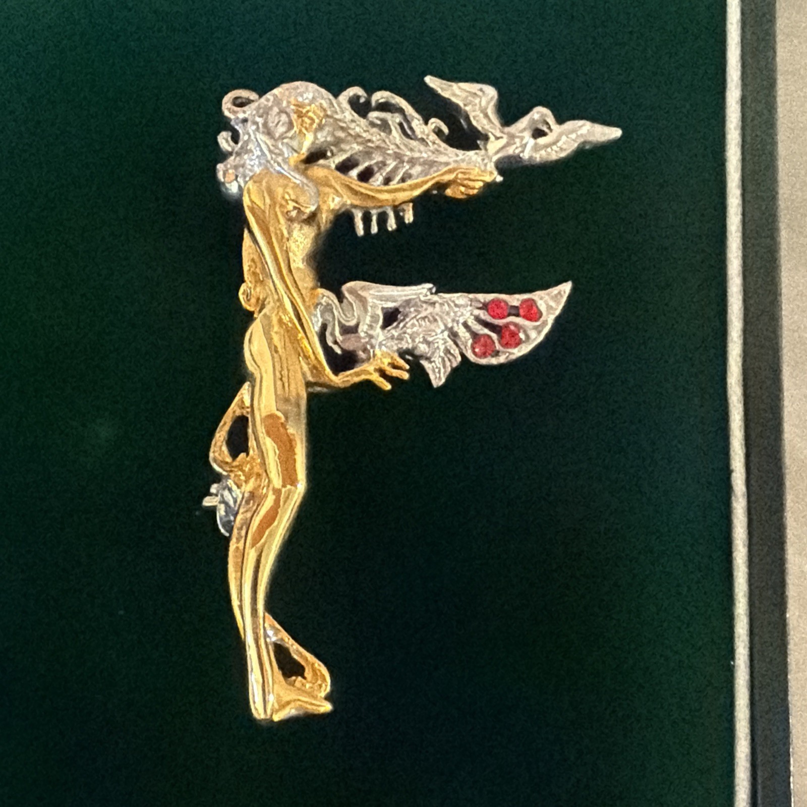 Erte F Initial Vintage Sterling & Gold Plate Brooch Pin