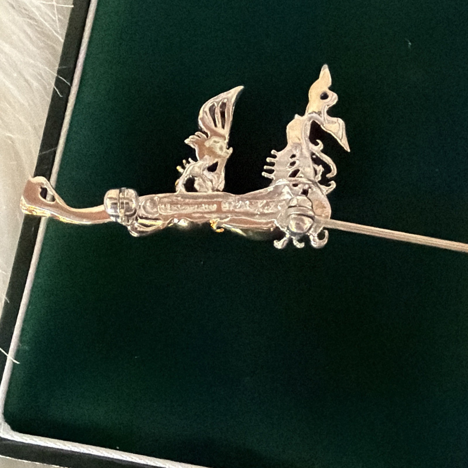 Erte F Initial Vintage Sterling & Gold Plate Brooch Pin