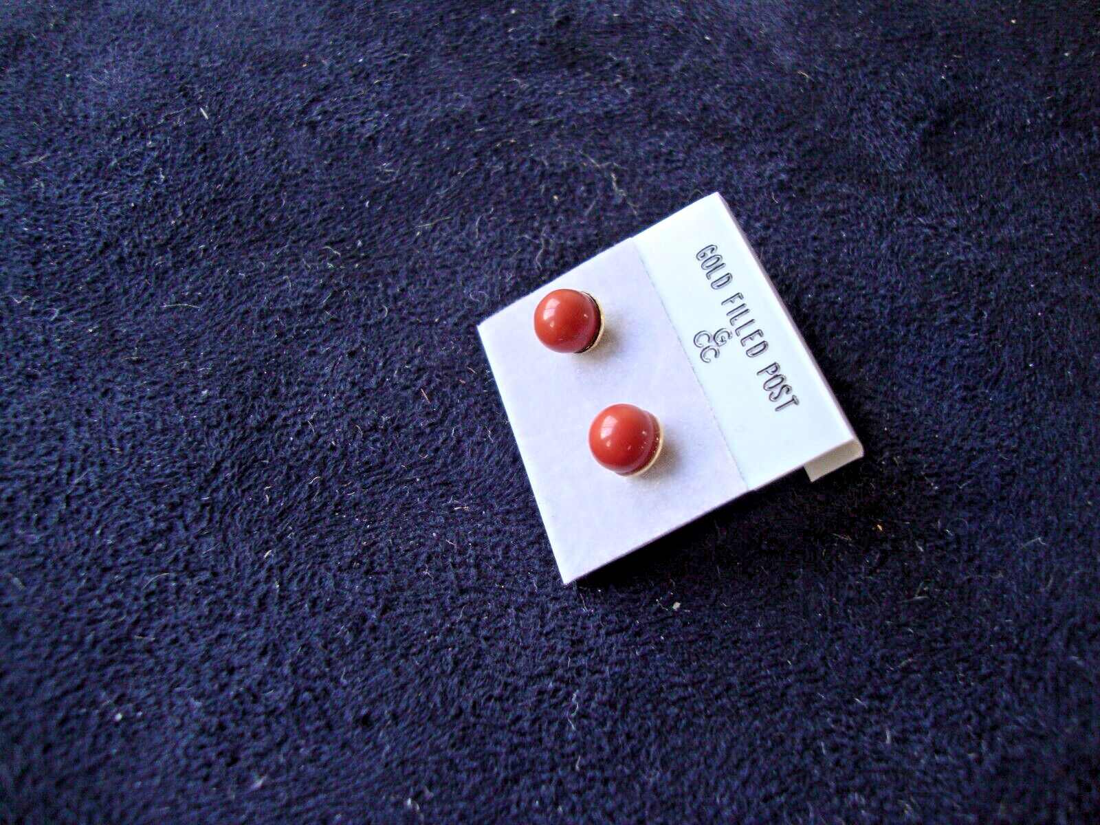 VINTAGE 1970s CLASSIC RED JASPER 6MM BALL GOLD FILLED POST STUD EARRINGS