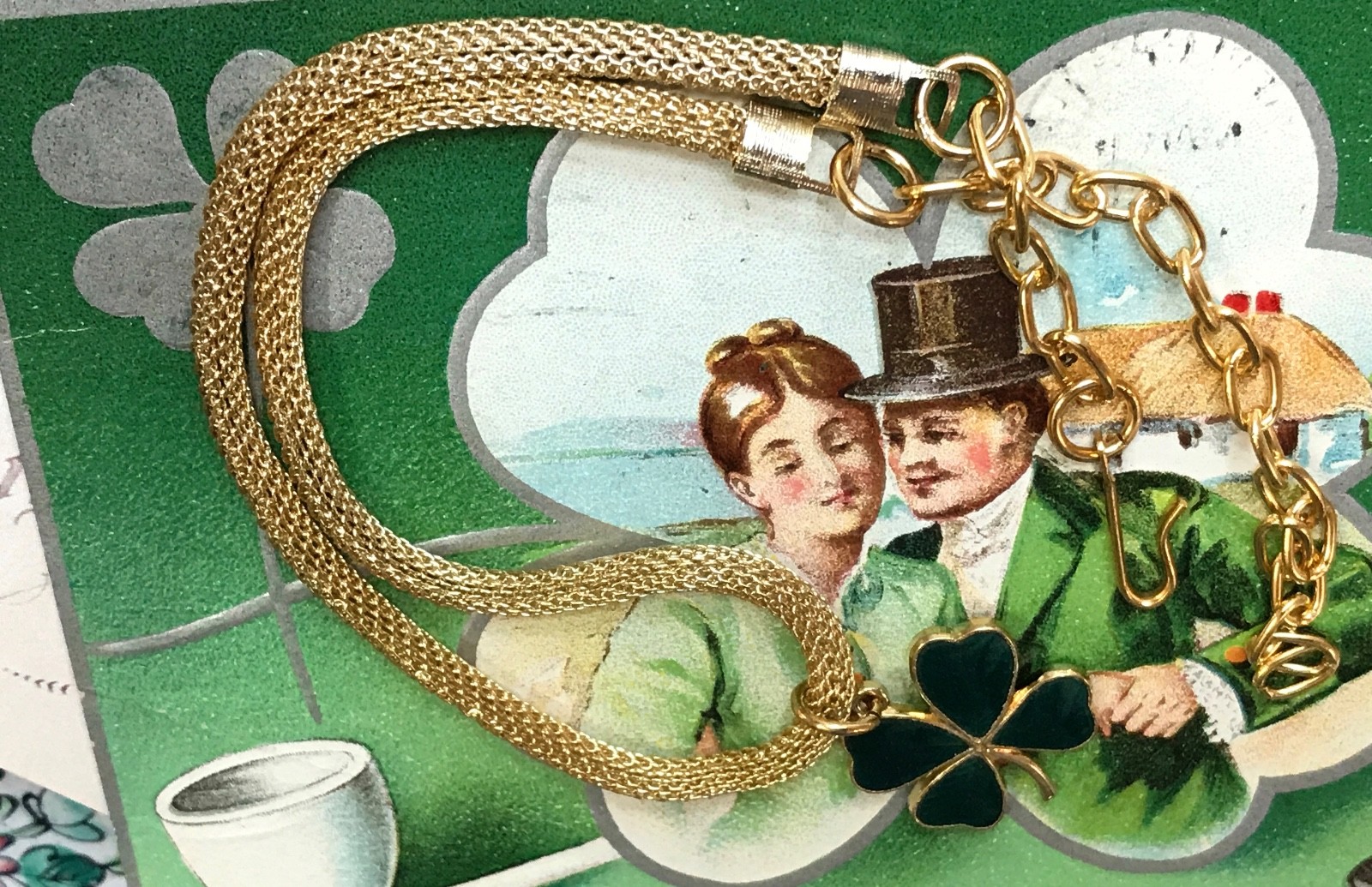 4 Leaf Clover Choker,Enameled four leaf,Irish Necklace,Sarah Coventry Choker G94