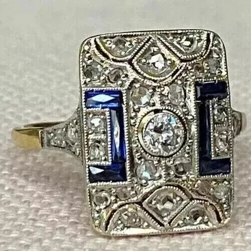 Art Deco Style Round Cut Lab Created Diamond 14K Yellow Gold FN Wedding Ring