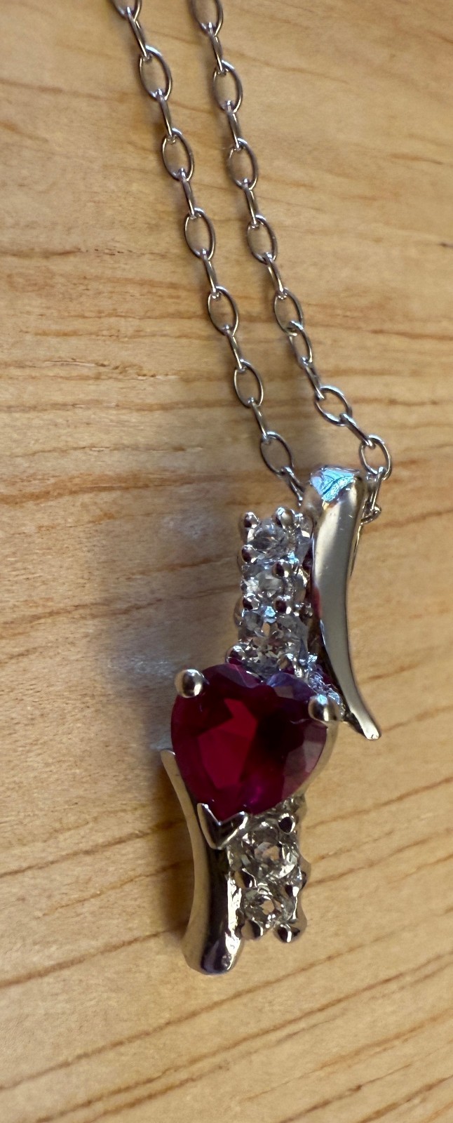 BSE 925 Sterling Silver Ruby Red Heart with 5 CZ Gemstones Necklace Pendant 18″