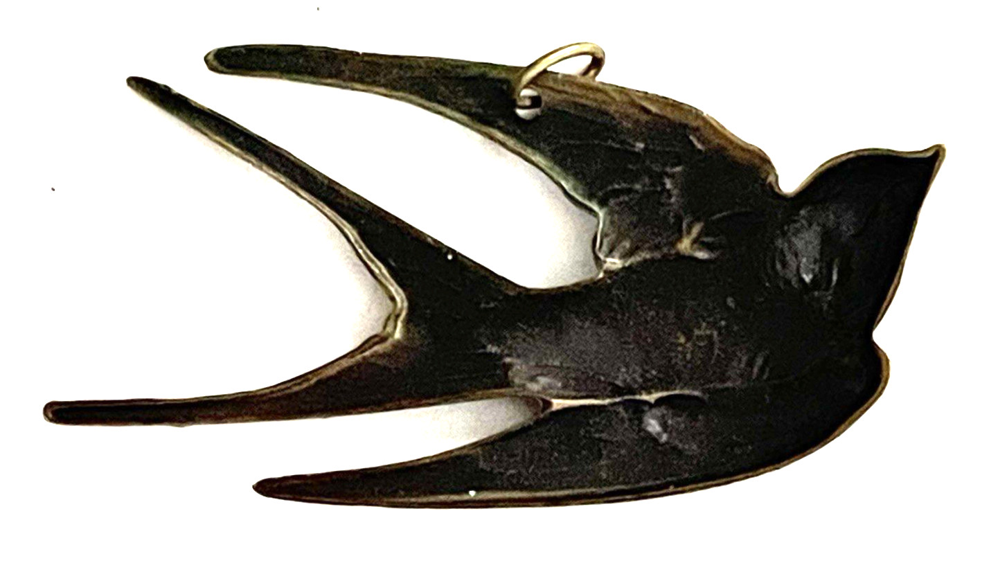 BRASS BIRD PENDANT Only Stamped Metal Diving Flying Swallow 3.5″ No Chain
