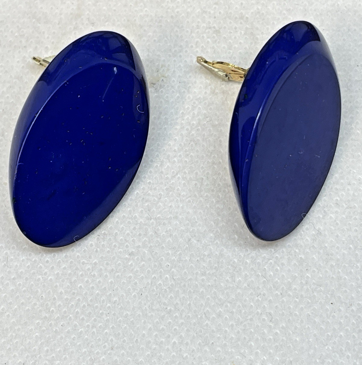 Kai-Yin Lo Signed Earrings Modernist Lapis Blue Clip-on 1.5″ Hong Kong Designer