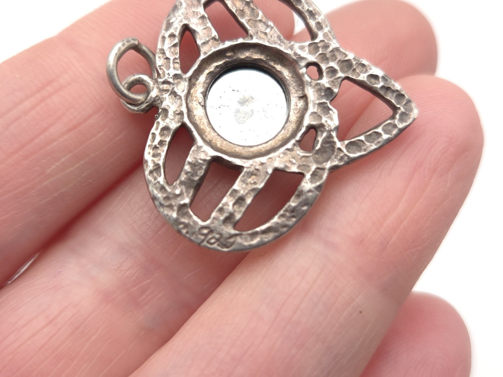 Vintage Sterling Silver Hematite Stone Celtic Knot Heart Pendant for Necklace