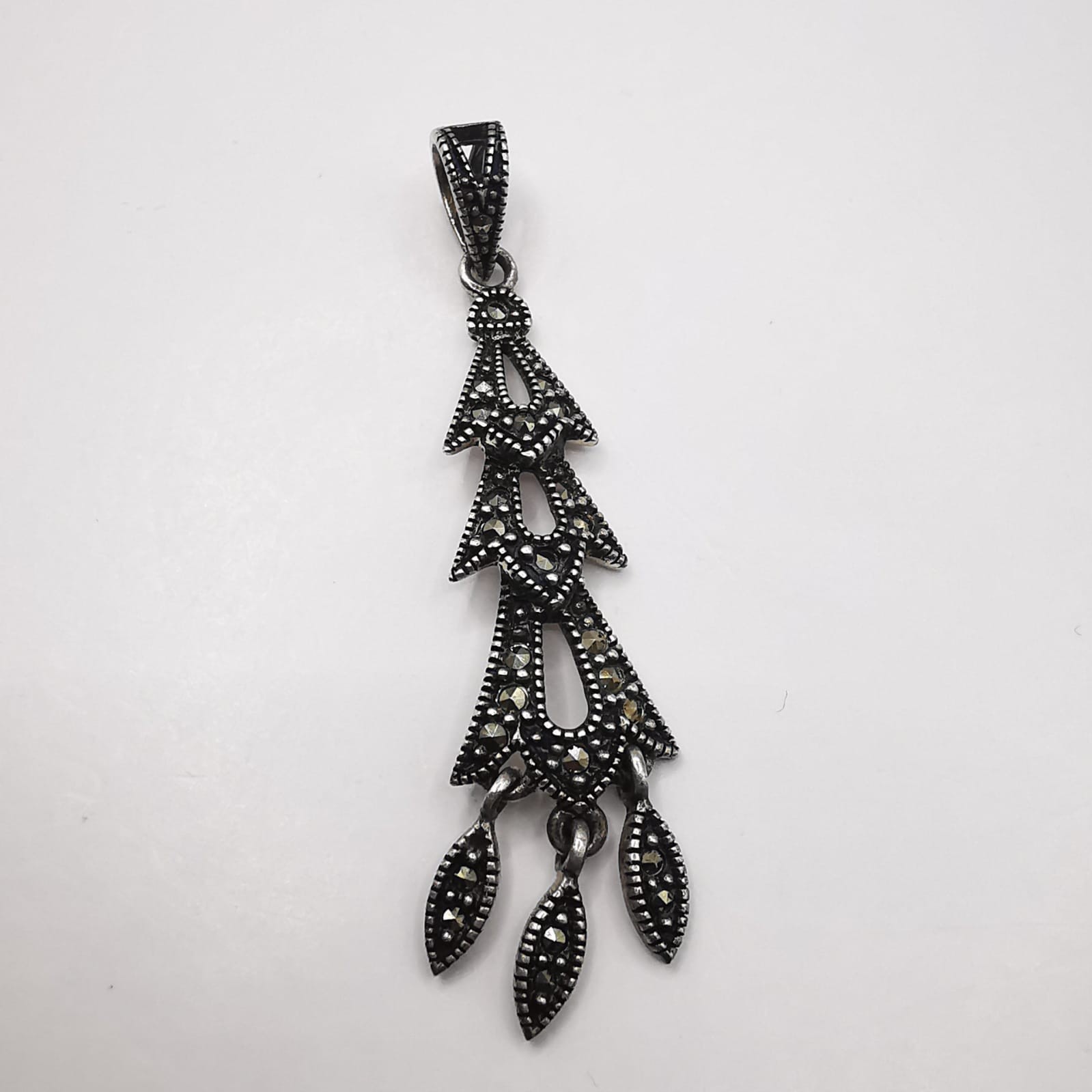 Vintage Elegant Pendant made of 925 Drop Silver,handmade Marcasite 4.61g