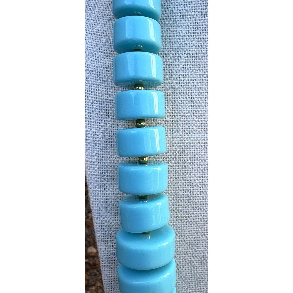 VTG Joan Rivers Graduated Disc Acrylic Lucite Necklace Turquoise Chunky 24″