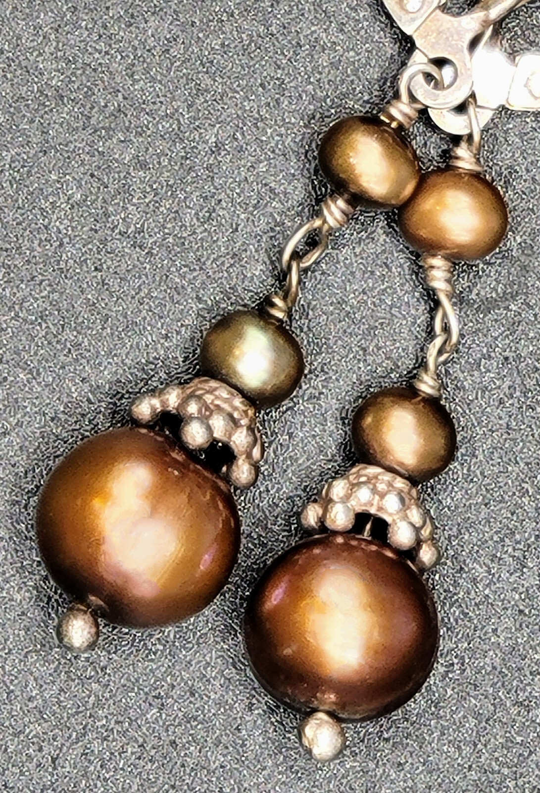 Vintage GOLDEN BROWN PEARL & Sterling Silver Earrings BOHO Ethnic GYPSY Pagan