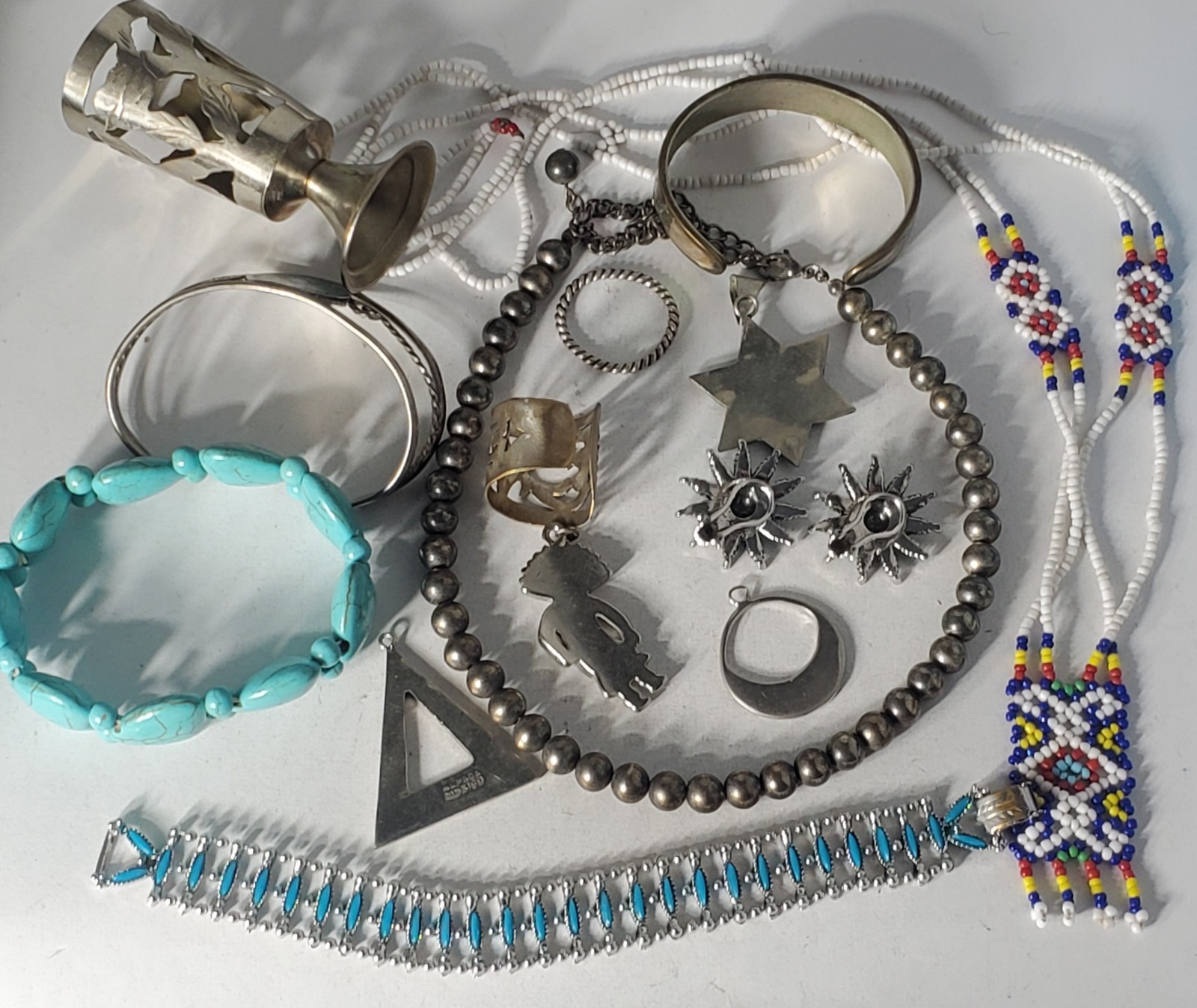 Vtg SOUTHWESTERN Silver Plated Alpaca Mixed Metals Jewlery Lot Collection 15 Pcs