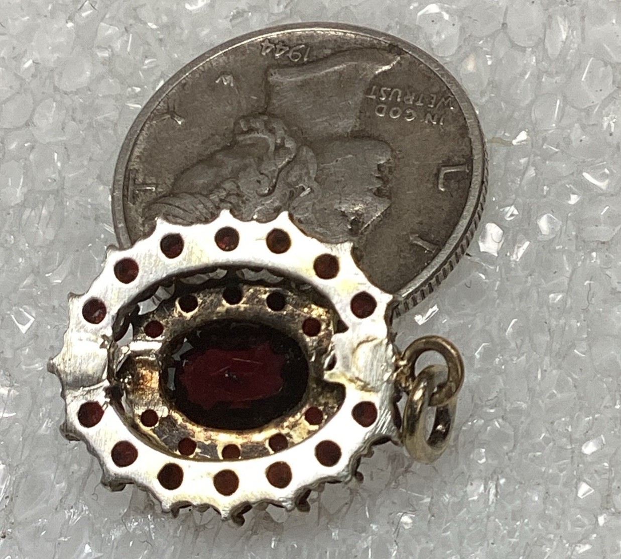 Antique Bohemian Garnets Charm Pendant Rolled Gold