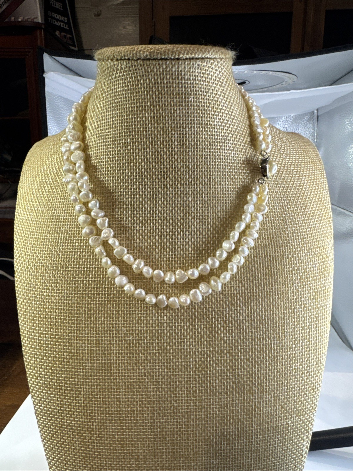 Vintage Double Strand Baroque Pearl choker 15”