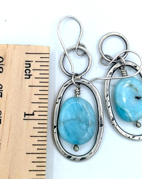 Vintage Artisan Sterling Silver Blue Larimar Dangle Drop Earrings