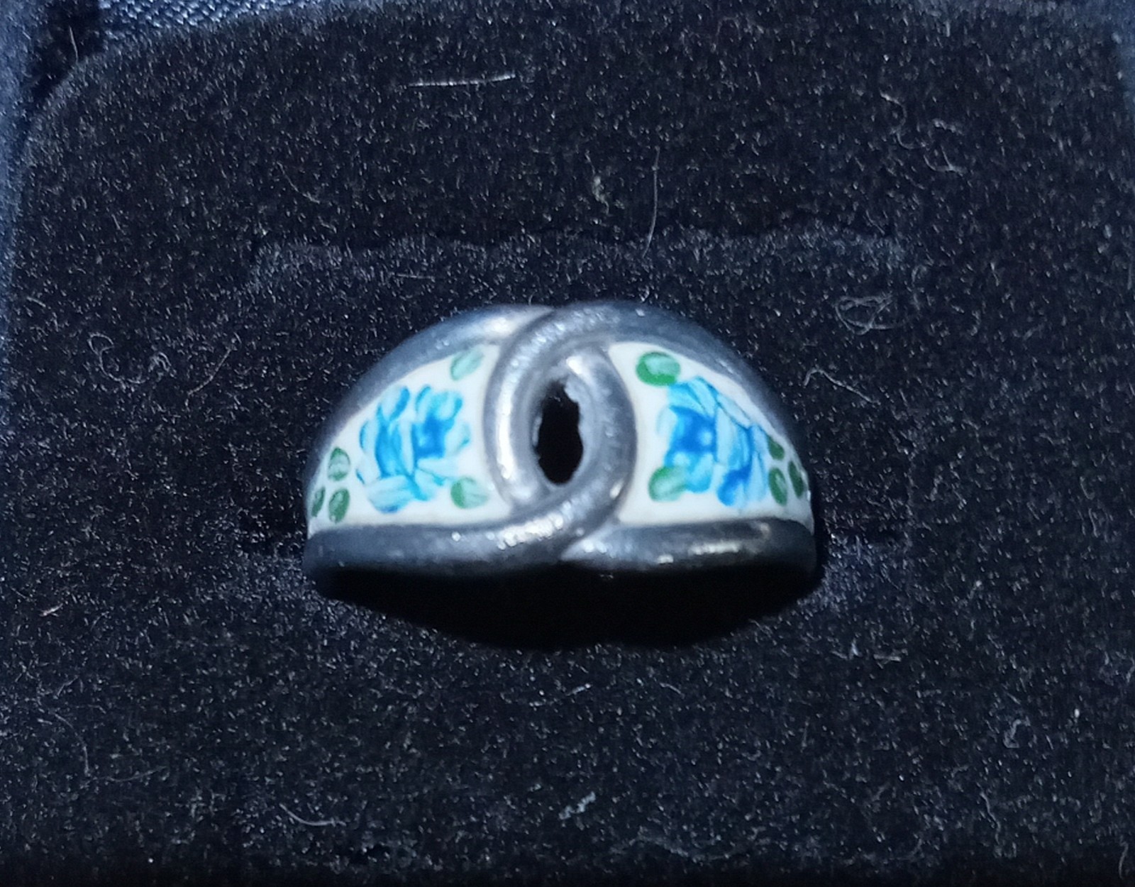 Bar Tan Sterling 925 Floral Flower Enameled Ring Sz 6.75 Almost 7 Nouveau?