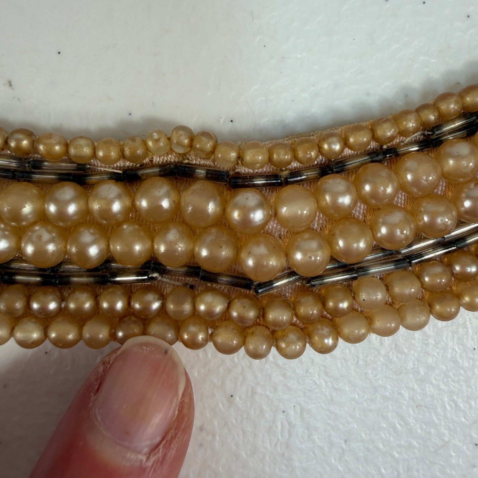 Vintage Necklace Choker Collar Faux Pearl Beaded Mid-Century Old Hollywood Glam