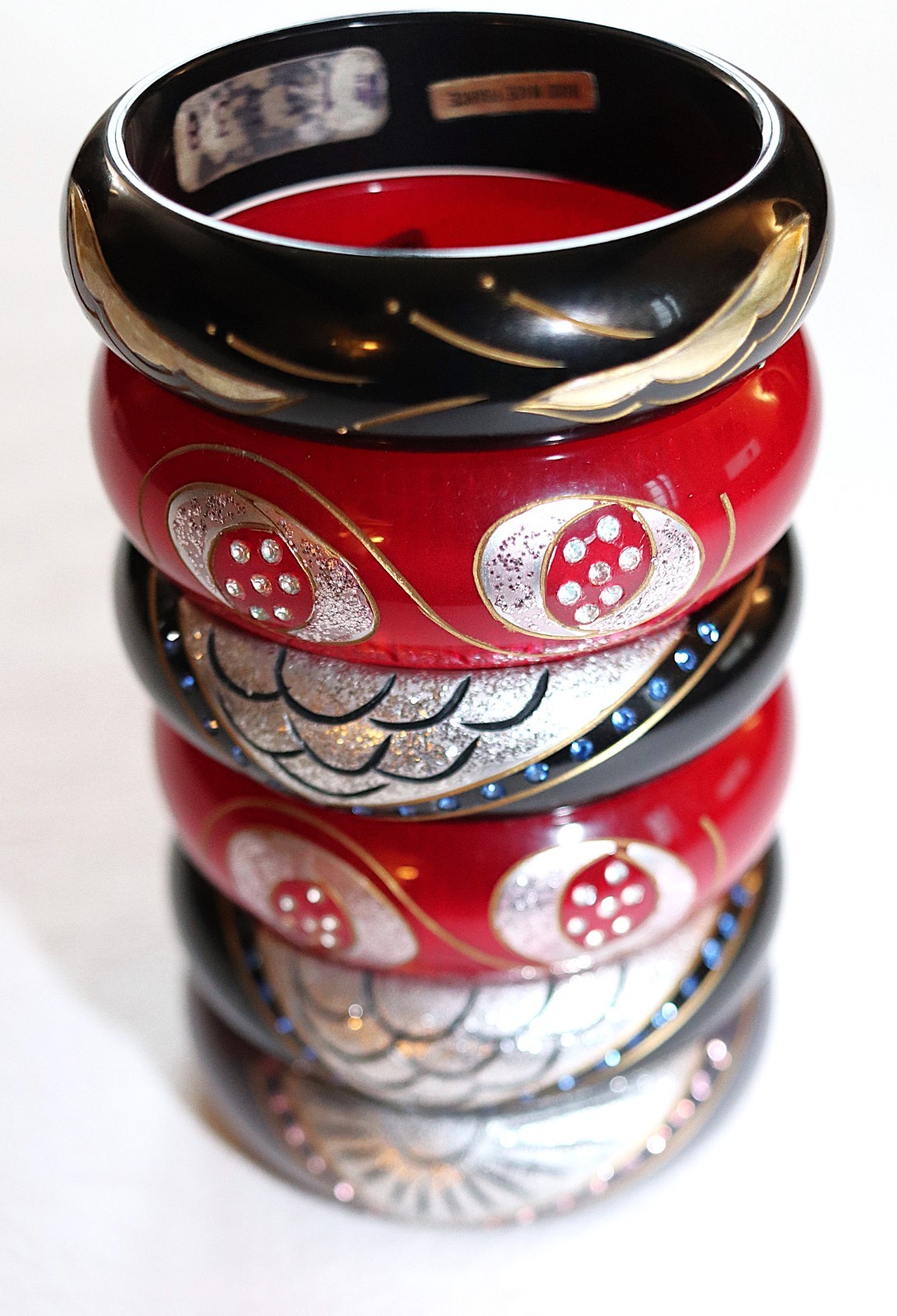 Vintage 60/70s Lot 6 New Art Deco Curved Acetate Bangles Handmade in France