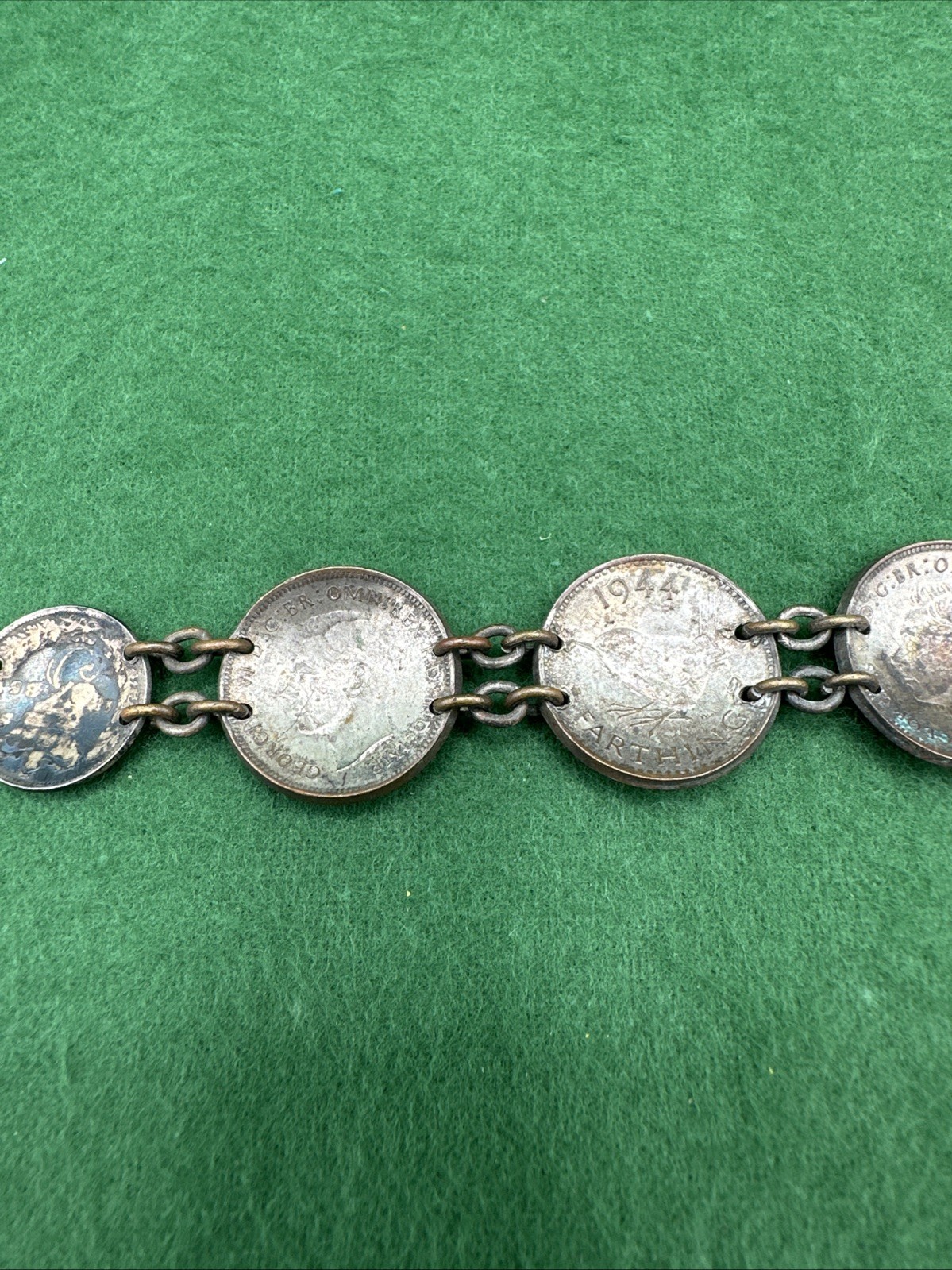 Vintage British Coin Bracelet 1944 Wren Farthing George VI WWII Era