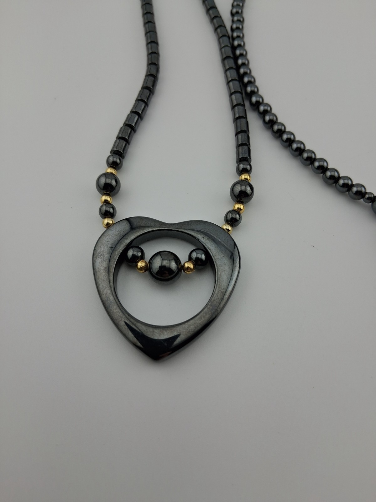 Lot of 2 Vintage Hematite Bead Necklaces Pendants 17, 18″