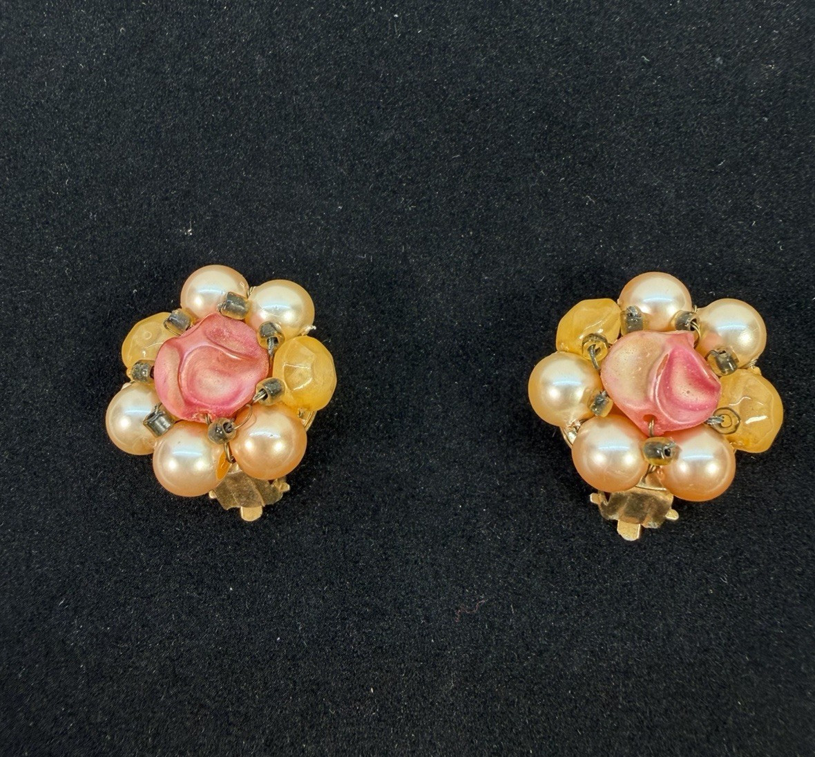 Bead Cluster Clip On Earrings Set of 3 Pairs Japan Hong Kong 1950s 1960s