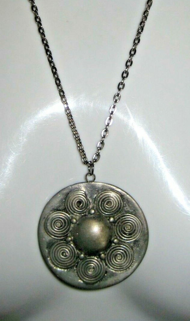 Modernist Signed Norway Eivind Hillestad EH 19 Pewter Medallion Pendant Necklace
