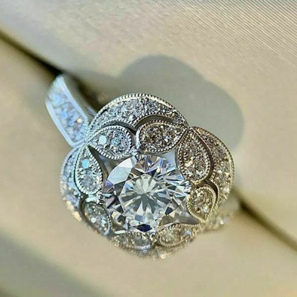 2Ct Art Deco Vintage Style Lab Created Diamond Engagement 14K White Gold FN Ring