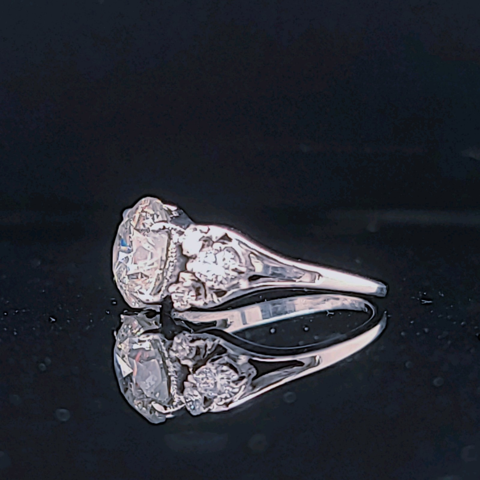 Vintage 14k White Gold Engagement Ring 2.82CT. Natural Round Diamond Circa 1950s