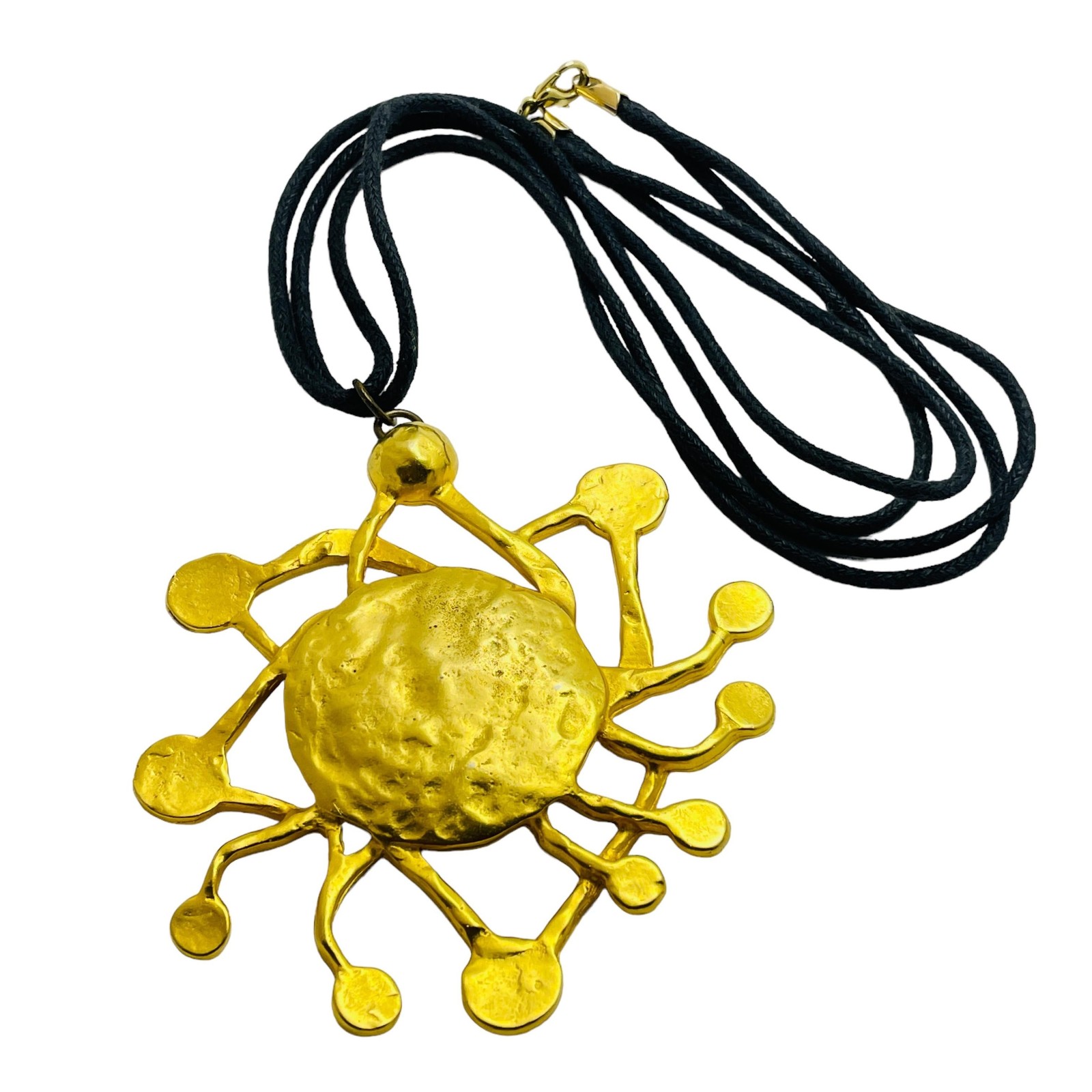 Vintage gold huge modernist abstract pendant designer runway necklace