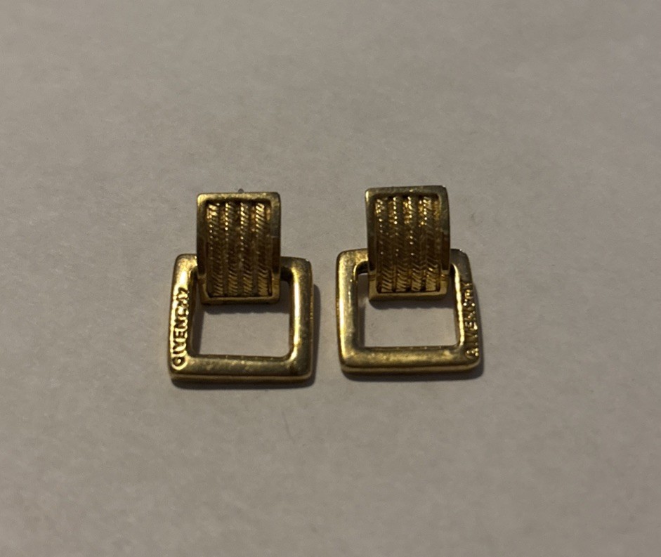 Vintage Givenchy Gold Tone Earrings Dangle Square