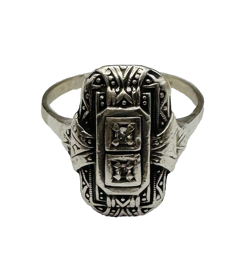 Antique 14k Gold & Sterling Silver Rose Cut Diamond Ring, Size 6