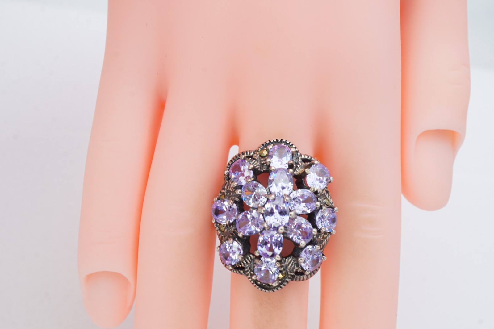 Vintage Sterling Silver 925 Marcasite CZ Ring Size 5
