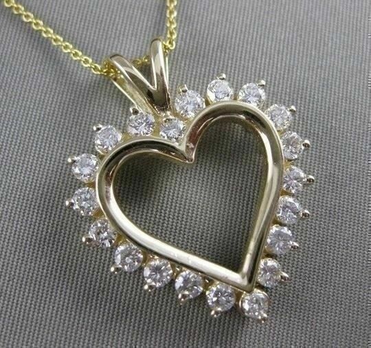 ESTATE 1.51CTW DIAMOND CLASSIC MEDIUM OPEN HEART 14KT YELLOW GOLD PENDANT #17570