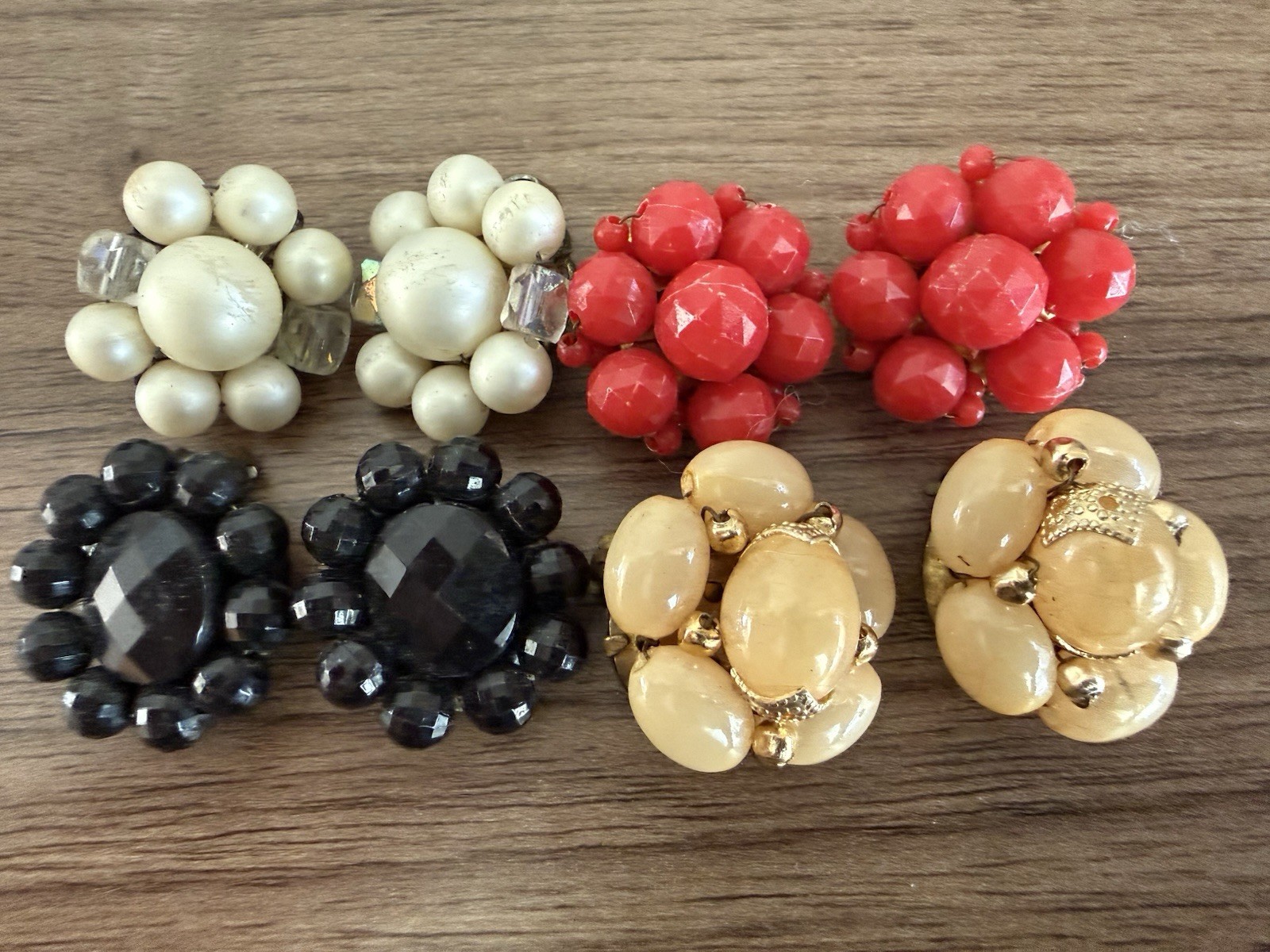 4 Pairs Vintage Beaded Clip-on Earrings Lot~ Japan, Hong Kong, WEST Germany