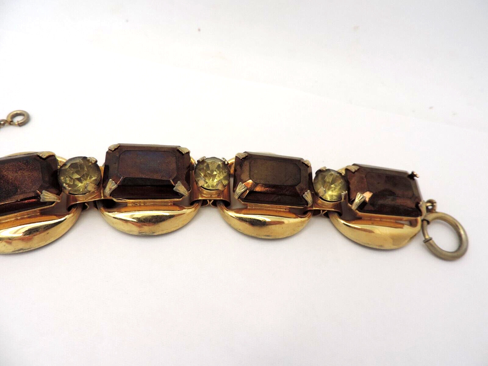 Bracelet Earrings Set 5 Link Brown Green Large Rhinestones Open Backs MCM Trendy