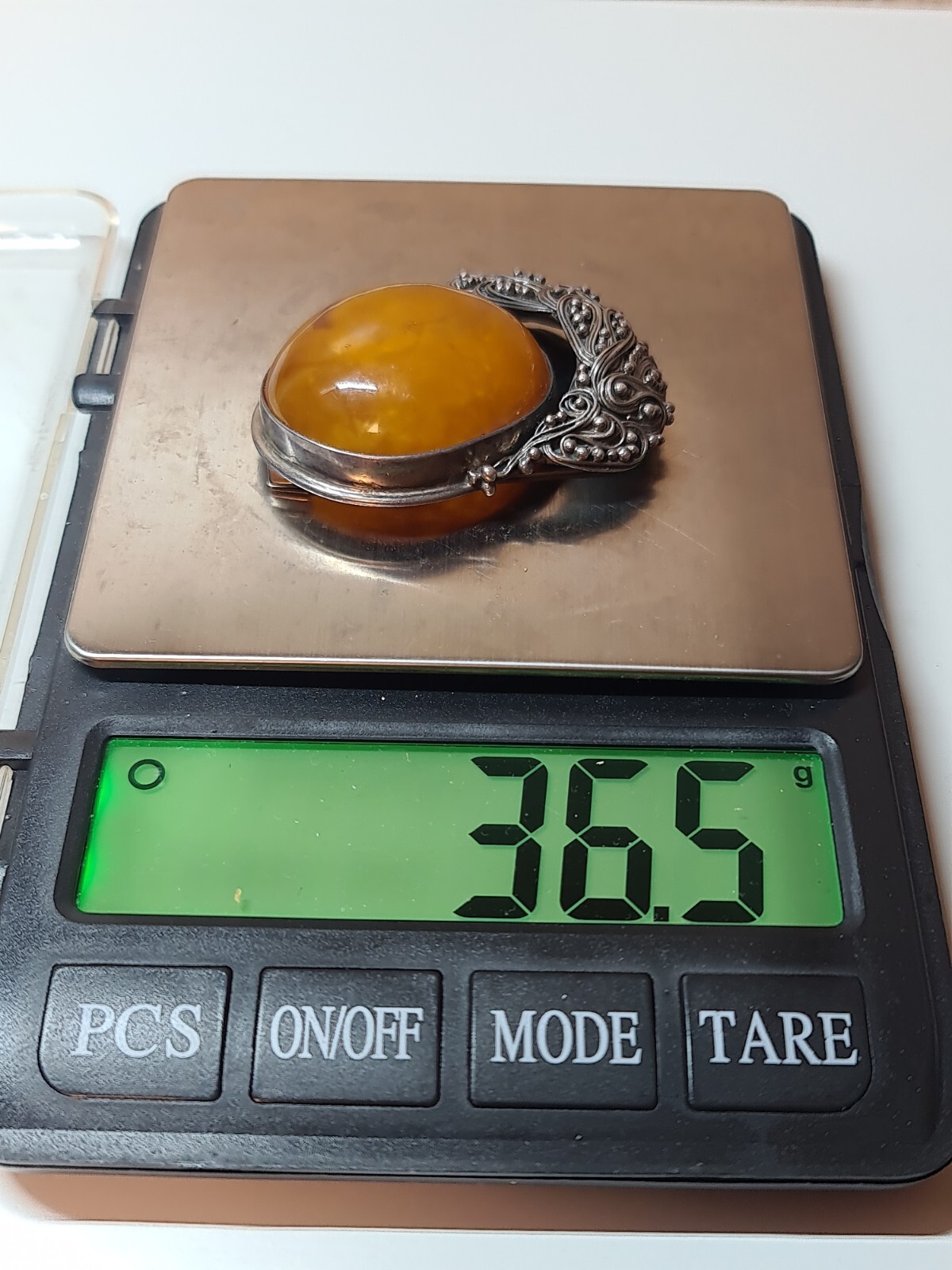 Silver brooch 900 try .with natural amber. Brooch Peacock Tail . made to order .