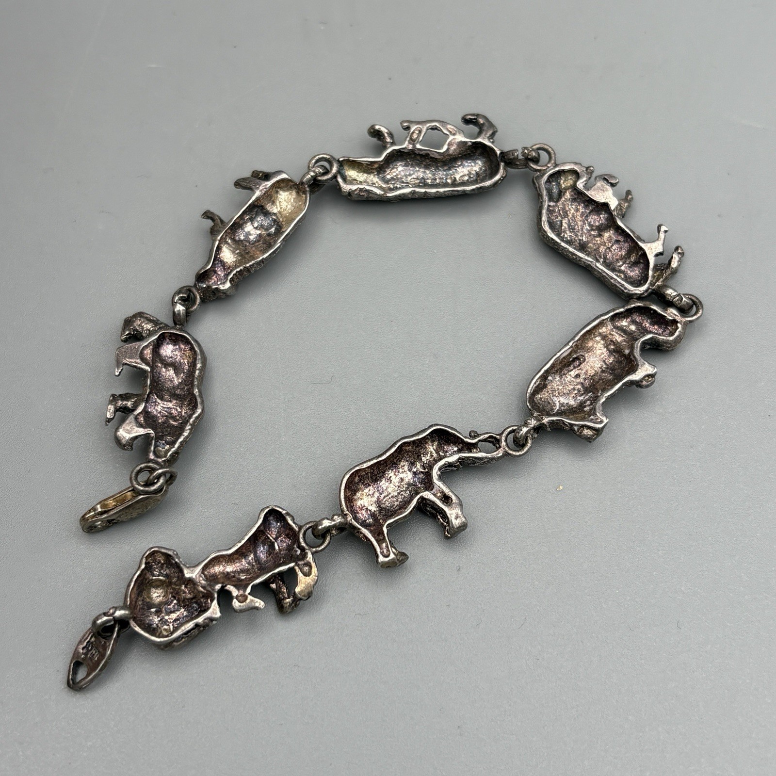 Vintage Sterling Silver African Animal Link Bracelet 8″ Dimensional 22.04g 925