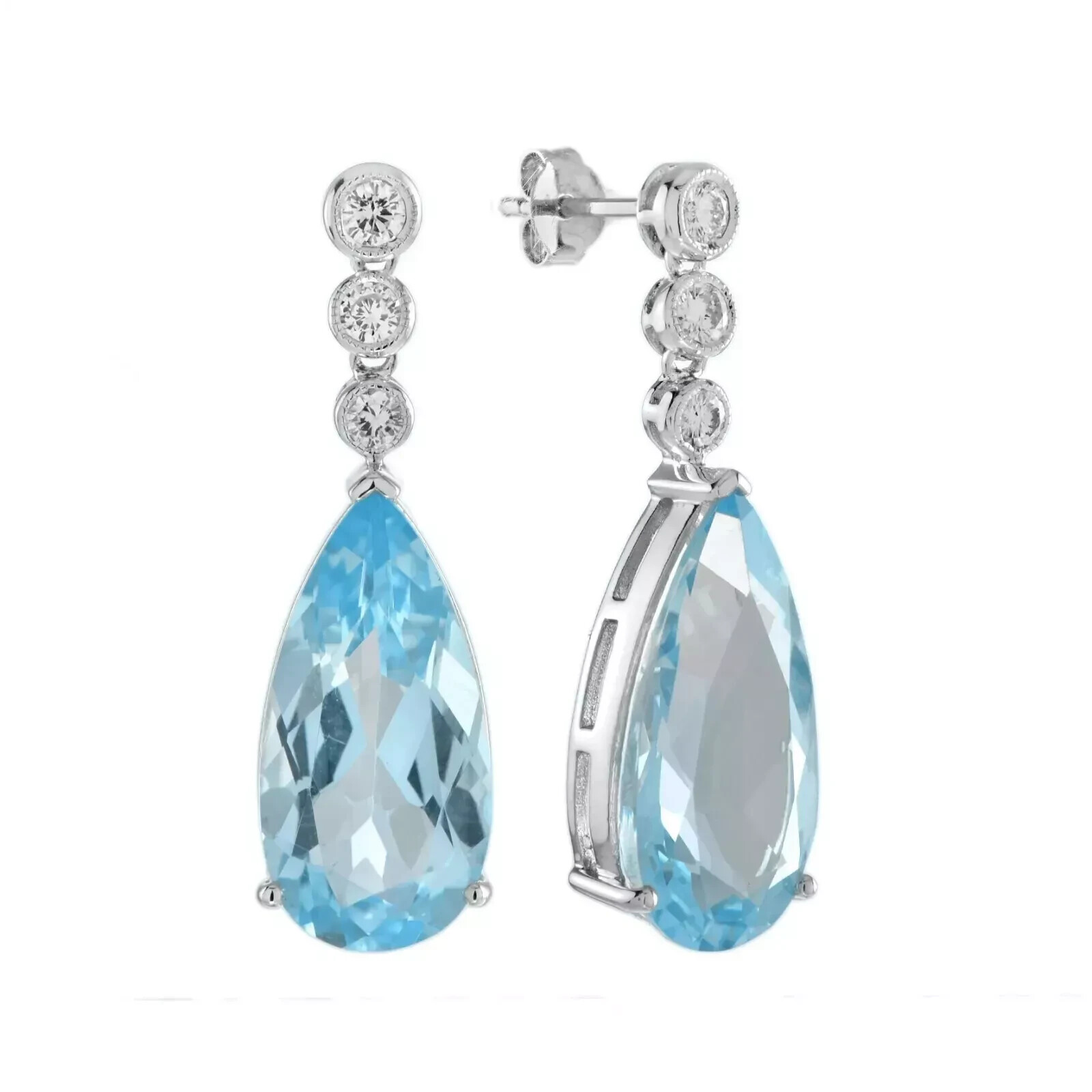 Art Deco Style Lab-Created Diamond Blue Topaz Drop Earring 14K White Gold Finish