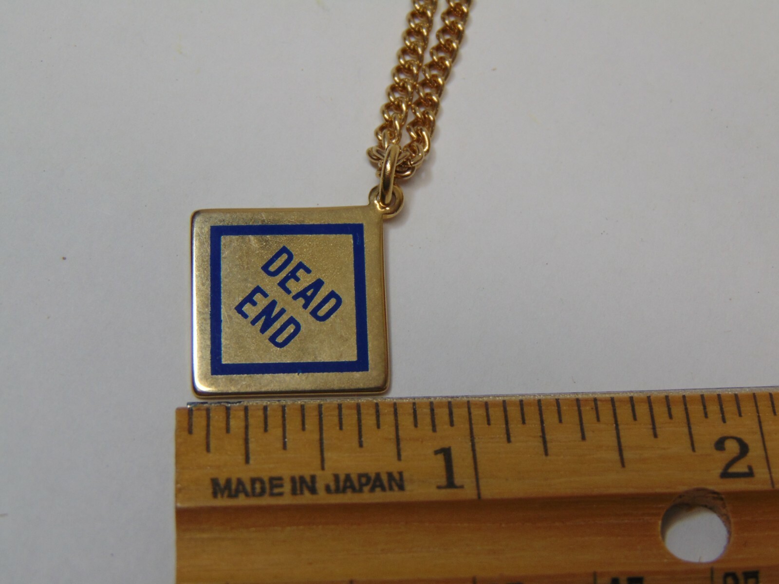 Vintage Gold Tone Swank Necklace NOS Road Sign Pendant Dead End & No Parking 70s